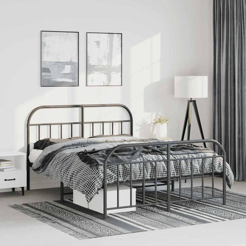 vidaXL 12 Inch Black Queen Bed Frame with Headboard & Footboard, Sturdy Metal Platform Bed Frame & Slats, Extra Under Bed Storage, No Box Spring Needed, Without Mattress