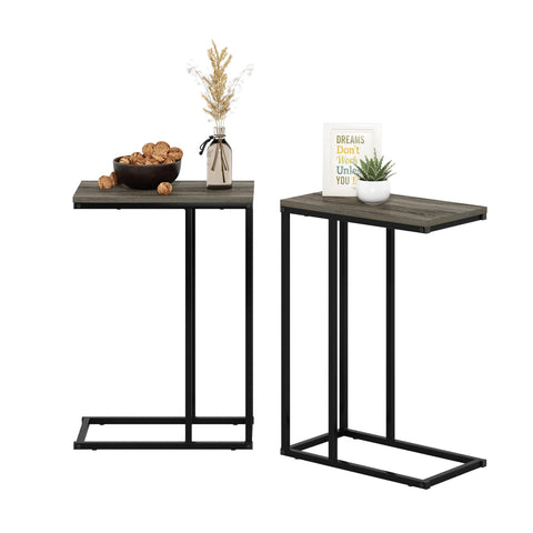 Furinno CAMNUS Side Table Set of 2, C-Shape Sofa End Table for Couch, Metal Frame Night Stand, Bedside Table, for Living Room, Bedroom, French Oak Grey