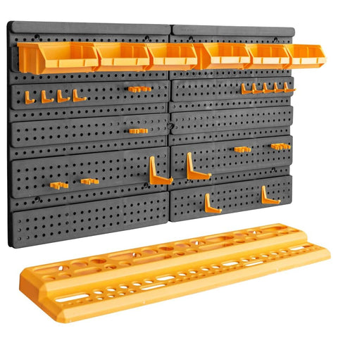 vidaXL Garage Storage, Pegboard Wall Organizer, Wall Mounted Tool Storage Kit with Hooks, Panel Tool Organizer, 26 Tool Holders PP