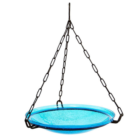 Achla Designs Crackle Glass Hanging Birdbath, 14-in bowl, Teal