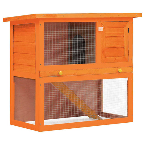 vidaXL Spacious Wooden Rabbit Hutch with Weatherproof Roof, Iron Wire Grid, Safety Lock, and Easy to Clean Pull-Out Tray - Ideal Outdoor Pet Cage for Small Animals - Brown Brass