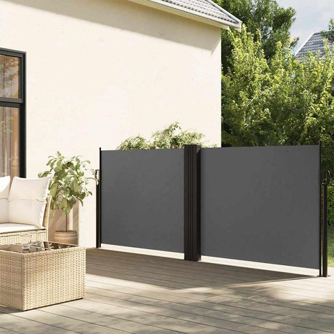 Oakestry Premium Anthracite Retractable Side Awning Outdoor Privacy Screen UV Resistant Polyester Fabric with Durable Steel Frame Shade Divider for Patio Garden Balcony