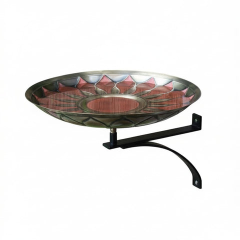 Oakestry African Daisy Wall Mount Birdbath Red Brass Outdoor Garden Decorative Wildlife Water Bowl Patio Fenc