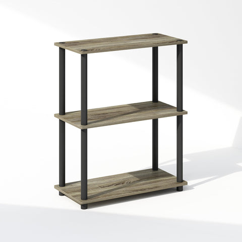 Furinno Turn-N-Tube Book Shelf, 3-Tier Bookshelf, Bookcase with Multipurpose Compact Display Rack, 11.6 x 23.6 x 29.6, for Living Room, Bedroom, Home Office, French Oak/Black