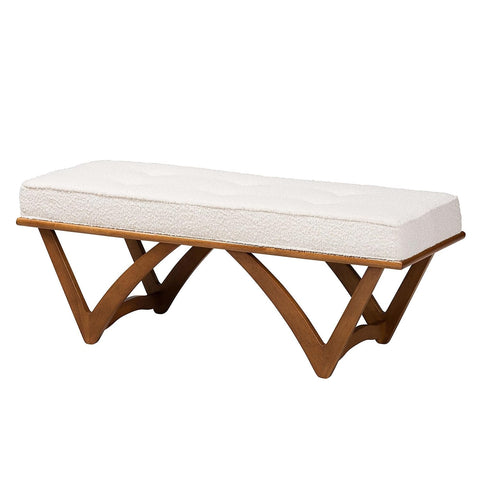 Baxton Studio Chenoa Cream Boucle Fabric and Walnut Brown Finished Wood Bench