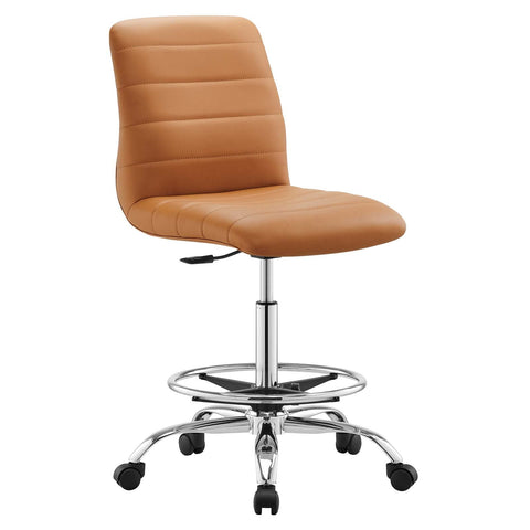 Modway Ripple Armless Vegan Leather Drafting Chair in Silver Tan