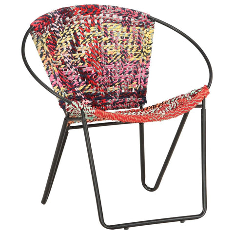 vidaXL Multicolor Circle Chair - Farmhouse and Retro Styled Chair with Chindi Fabric Upholstery and Durable Steel Frame