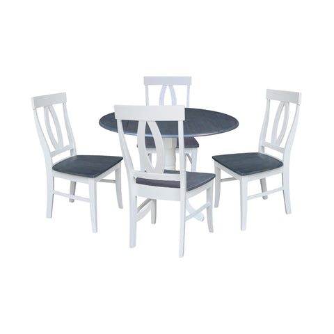 IC INTERNATIONAL CONCEPTS 42 in. Drop Leaf Wood Dining Table with 4 Dining Chairs in White/Heather Gray