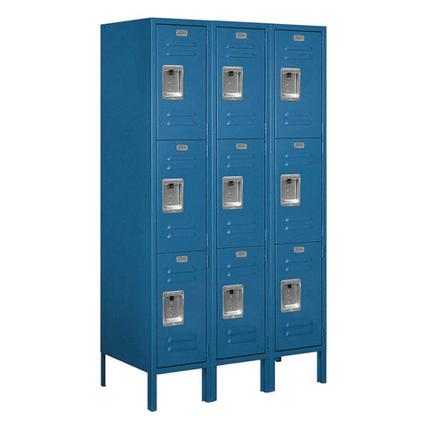 12 Inch Wide Triple Tier Standard Metal Locker - 3 Wide - 5 Feet High - 18 Inches Deep - Blue - Unassembled