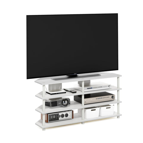 Furinno ECON TV Stand, 4-Tier Wide Corner Entertainment Center, TV Console for TV up to 55 Inch, Easy Assembly, for Living Room, Bedroom, White