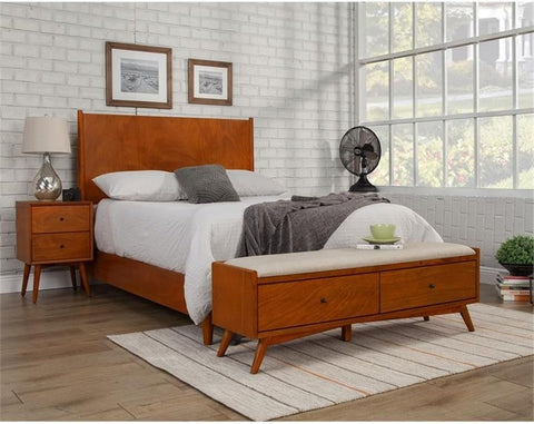 Alpine Furniture Flynn Mid Century Bench, 59" W x 15" D x 18.5" H, Acorn