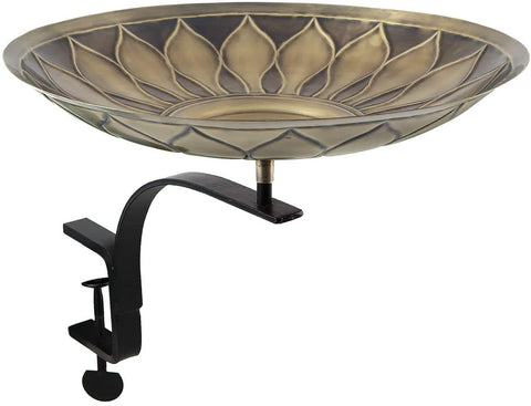 Oakestry BB-09-RM African Daisy Rail Mount Bracket Birdbath, Antique Brass Finish, Black