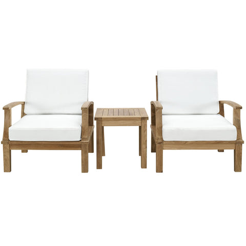 Modway 3-Piece Marina Outdoor Richly Textured Patio Teak Sofa Set, Natural White