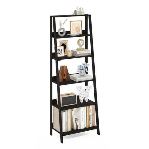 Furinno Ladder Book Shelf, 6-Tier Ladder Shelf, Open Design Bookshelf, Display Storage Bookcase, 14.8" x 23.6" x 66.2", Living Room, Home Office, Espresso