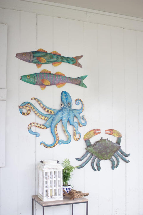 KALALOU A5650 Hand Hammered Recycled Metal Octopus Wall Hanging, One Size, Multicolored, 28.00" x 32.00"