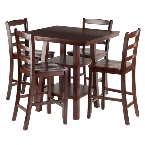 Winsome Wood Orlando 5-Pc Set High Table, 2 Shelves w/ 4 Ladder Back Stools