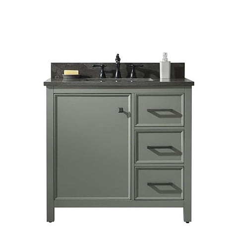 Legion Furniture Indoor Bathroom Home Decorative 36" Pewter Green Finish Sink Vanity Cabinet with Blue Lime Stone Top