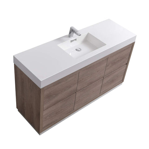 Bliss 60" Single Sink Butternut Free Standing Modern Bathroom Vanity