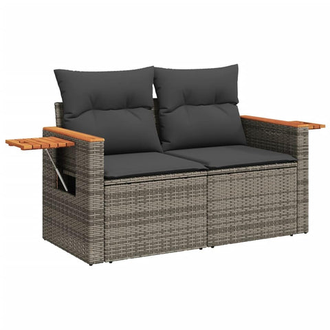vidaXL Garden Sofa Gray PE Rattan, Powder-Coated Steel, Solid Acacia Wood