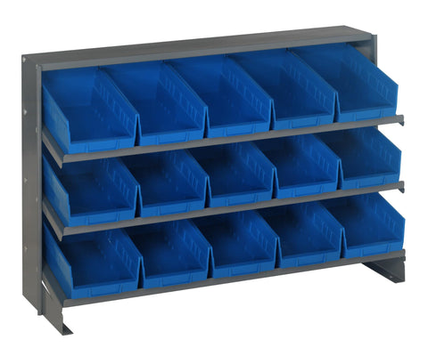 Quantum Storage Systems QPRHA-102BL Solid Single Sided 3 Shelves 15 Economy Blue Bins 23" H x 36" W x 13" D