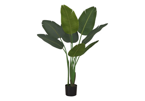 Monarch Specialties I 9569 Artificial Plant, 44" Tall, Bird of Paradise Tree, Indoor, Faux, Fake, Floor, Greenery, Potted, Decorative, Green Leaves, Black Pot