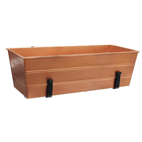 Oakestry Medium Copper Flower Planter with Clamp On Brackets Outdoor Railing Mount Container for Balconies Decks Patios Decorative Garden Display for Flowers Herbs Greenery