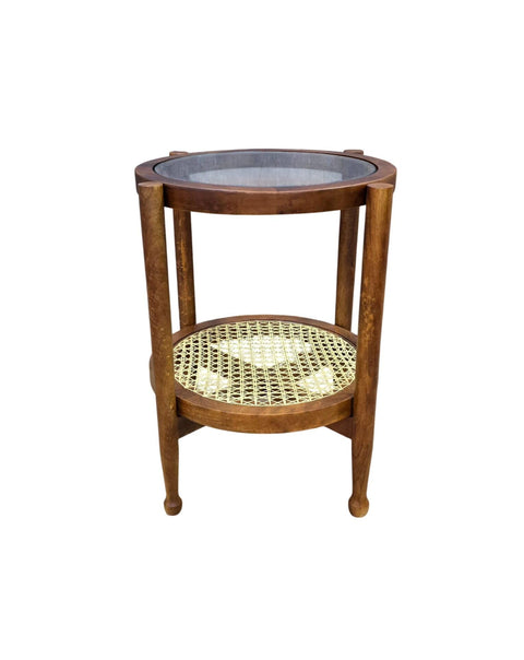 Carolina Chair & Table 21" Hyacinth Round Accent Table with Shelf - Elegant Glass Top and Wooden Frame Storage Table - Transitional Style Home Decorative Furniture for Living Room, Bedroom, Honey/Cane