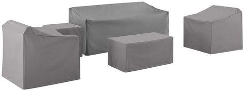 5Pc Outdoor Furniture Cover Set Gray - Sofa, Two Armchairs, End Table, & Rectangle Table