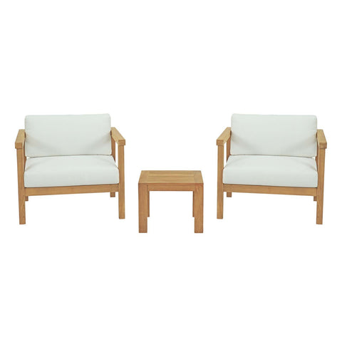 Modway EEI-3112-NAT-WHI-SET Bayport 3 Piece Outdoor Patio Teak Set in Natural White