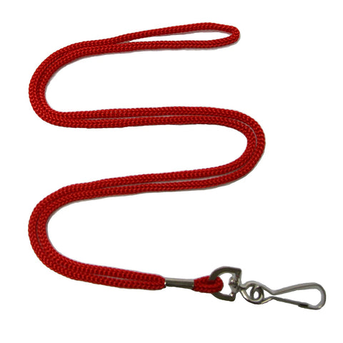 Kemp USA Economy Rope Lanyard, Soft Nylon, 19 in Length, Swivel J-Hook Attachment, ID Badge & Key Holder, Red