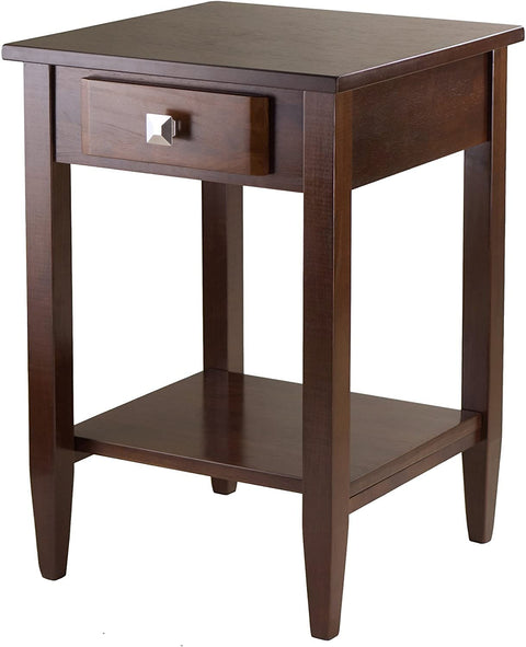 Oakestry Richmond End Table with Storage and Tapered Legs, Mid-Century Small Solid Wood Nightstand, Bedside Tables, Bedroom Furniture, Antique Walnut