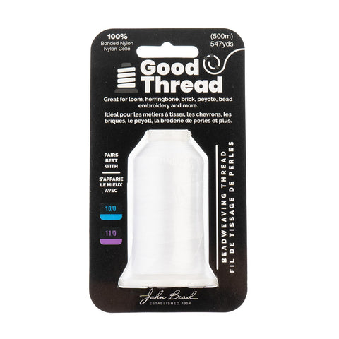 John Bead Good Thread 500m Spool White Bonded Nylon Thread | Beading Thread for Jewelry Making | Durable Nylon Thread for Craft Projects | Bead Weaving Thread | Bead Making Thread