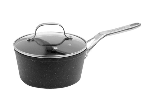 Starfrit The Rock 2.8L (3Qt) Non-Stick Saucepan - Durable Forged Aluminum - Oven Safe - PFOA Free - Easy to Clean - Black