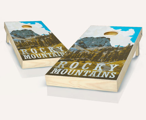 Skip's Garage Rocky Mountain National Parks Cornhole Set - 2x4 Boards (Corn Filled Bags) - Include Case + Hole Lights + Score