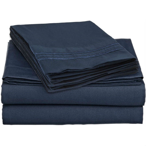 Fast Furnishings King Size 4-Piece Wrinkle-Free Microfiber Sheet Set in Navy Blue