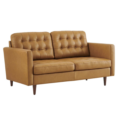 Modway Exalt Leather Tufted Loveseat in Tan