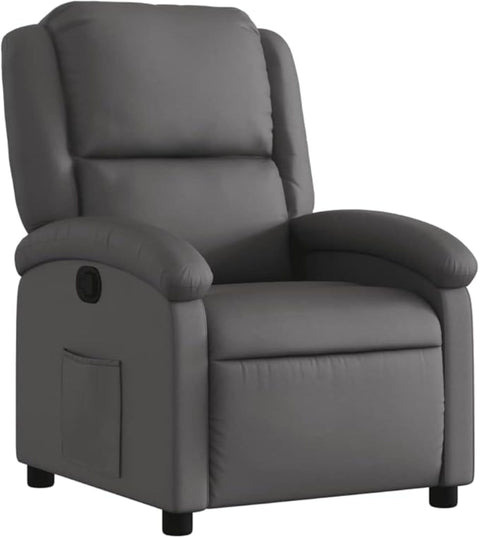 vidaXL Manual Recliner Chair for Living Room, Adjustable Recliner with Padded Seat & Backrest, Home Theater Seating with Side Pocket, Gray Real Leather