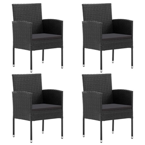 vidaXL Garden Chair Set of 4 Black PE Rattan, Steel, 100% Polyester