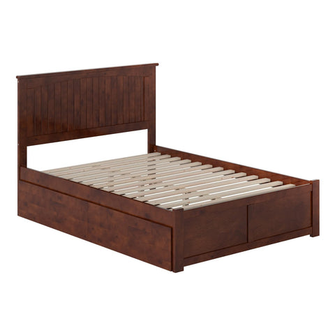 Nantucket Full Solid Wood Platform Bed with Footboard & Storage Drawers in Walnut