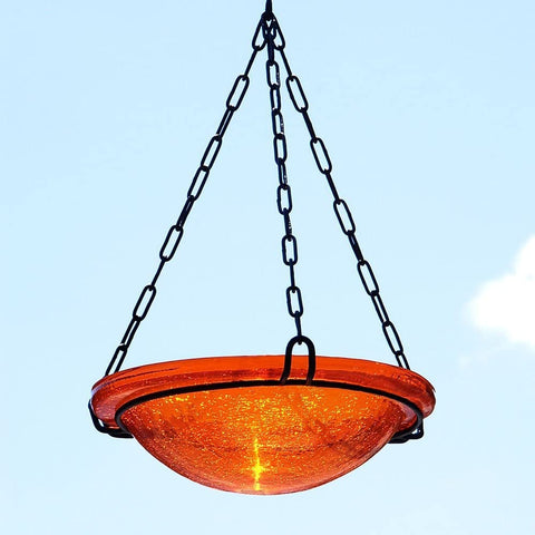 Oakestry BBH-02M 12" Crackle, Mandarin 12 inch Glass Hanging birdbath, Orange
