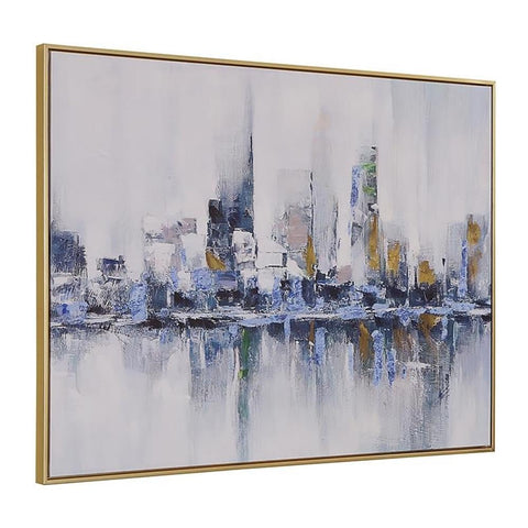 Carolina Classic Cityscape Abstract Wall Art 30 x 39 with Gold Frame in Teal