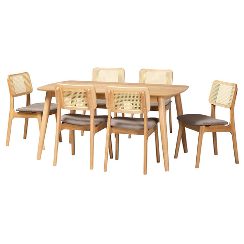 Baxton Studio Dannon 59.1-inch W Dining Set, Grey/Natural Oak/Light Brown, 7-Piece