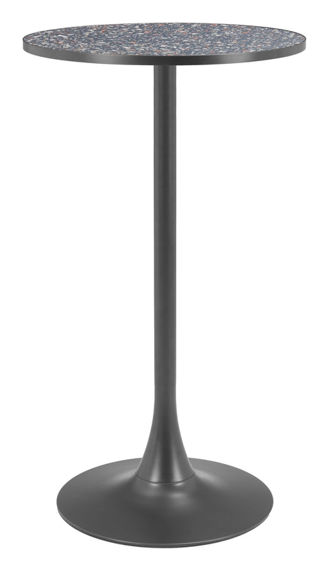 Bite Bar Table Black, Multicolor Bar Table, Modern Style, Faux Terrazzo MDF Round Shape Tabletop, Steel, Indoor Bar, 23.8" W x 23.8" D x 41.7" H