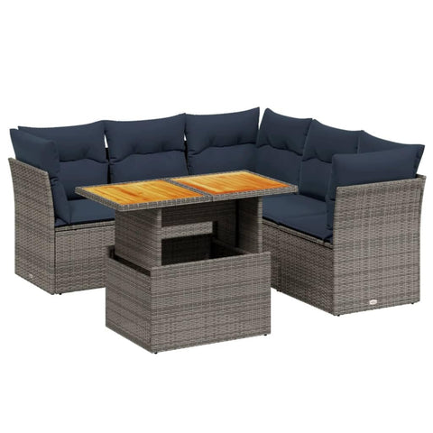 vidaXL Patio Sofa Set with Cushions 5 Piece, Outdoor Sectional Sofa Couch, Patio Conversation Set for Garden Backyard, Gray Poly Rattan