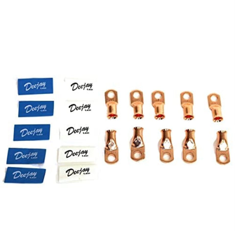 DEEJAY LED 10 Pcs 2 Gauge Wire Crimp Connectors – Heavy Duty Copper Terminal Connectors, Non-Insulated Wire Connectors Kit for Battery, Amplifier Wiring, Automotive, Marine, and Audio Power Systems