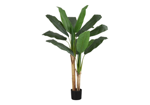 Monarch Specialties I 9568 Artificial Plant, 55" Tall, Banana Tree, Indoor, Faux, Fake, Floor, Greenery, Potted, Real Touch, Decorative, Green Leaves, Black Pot
