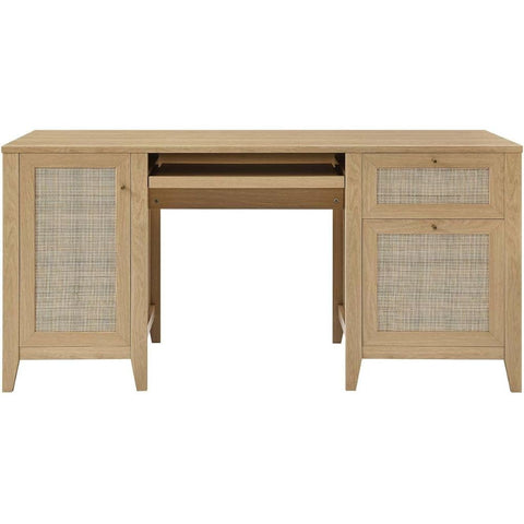 Oakestry 63-inch Oak Freestanding Desk Full Extension Glide Drawers Spacious Writing Surface with Contemporary Design for Home Office or Workspace Organization