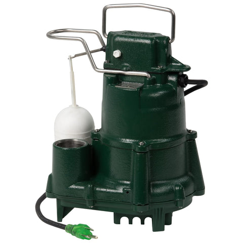 Zoeller M98 Flow-Mate Sump Pump - 1/2 HP - Cast Iron - LED Power Plug - High Flow - Vortex Impeller - Stainless Steel Hardware - Factory Tested and Float Operated - Submersible Sump Pump - 115V