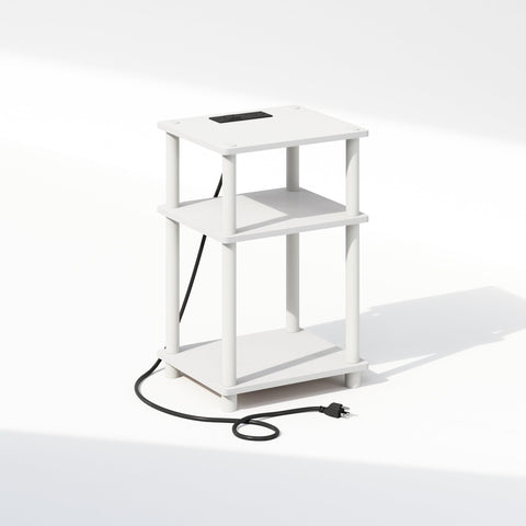 Furinno JUST Night Stand, 3-Tier Turn-N-Tube Nightstand with Charging Station, Bedside Table, End Table, Side Table with USB and Type-C Charging Port, for Bedroom, Closet, Dorm, White