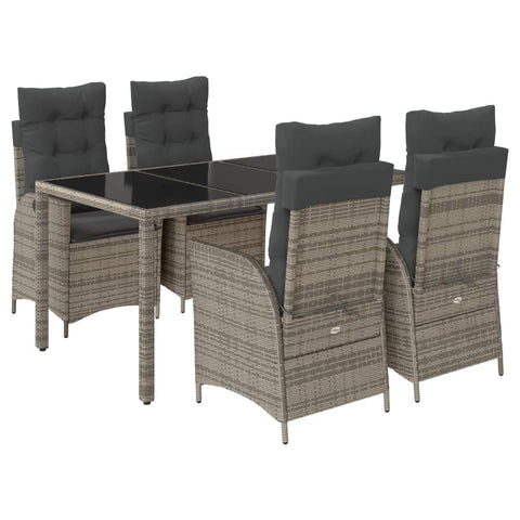 vidaXL 5 Piece Patio Dining Set - Outdoor Dining Furniture Gray Poly Rattan Reclining Chairs with Cushions and Glass Top Table - Weather